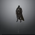 Man in Medieval Knight Full Body Armor with Helmet and Cape