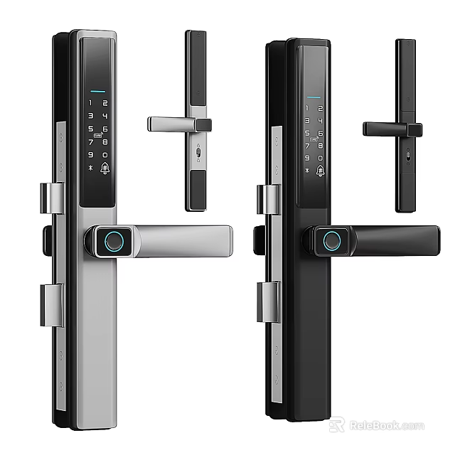Modern Smart Door Lock With Digital Keypad Fingerprint Scanner And Handle In Silver Black 3d model 