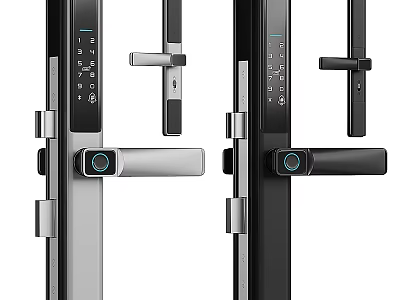 Modern Smart Door Lock With Digital Keypad Fingerprint Scanner And Handle In Silver Black 3d model