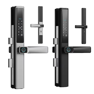 Modern Smart Door Lock With Digital Keypad Fingerprint Scanner And Handle In Silver Black 3d model