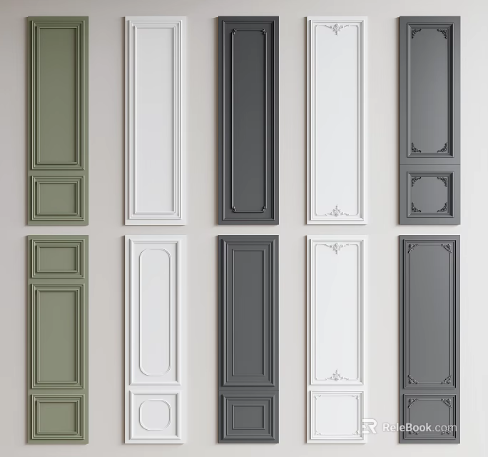 Stylish Wainscoting Panels In Various Colors For Interior Walls With Decorative Designs 3d model 