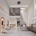 Modern Beauty and Hair Salon Interior with Styling Chairs Mirrors and Reception Desk