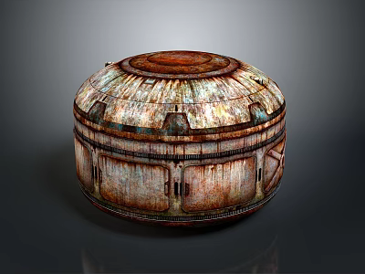 Vintage Round Decorative Vessel With Weathered Metal Surface And Circular Ring Patterns 3d model
