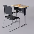 Modern Desk With Light Wooden Top Black Chair And Book On Surface