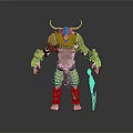 Minotaur Warrior Character 3D Model With Golden Armor And Dagger Weapon