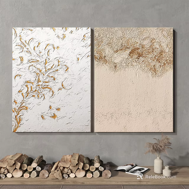 Abstract Paintings With White Background Golden Leaf Patterns And Beige Textured Design 3d model