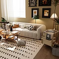 Elegant Living Room With Multi-Seat Sofa Decorative Wall Art Coffee Table And Green Plants