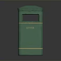 Three Different Colored Litter Bins with Litter Sign Dark Blue Blue and Green