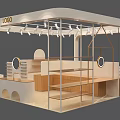 Jewelry Exhibition Booth With White Wooden Structure Display Shelves Counter And Green Plants