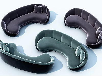 Curved Multi Person Sofa Design With Velvet Upholstery And Decorative Pillows 3d model