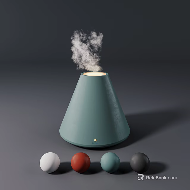 Stylish Green Conical Humidifier Releasing Steam with Colorful Spheres 3d model 