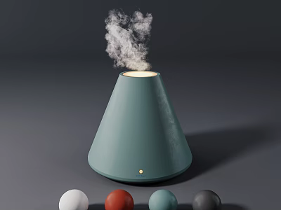Stylish Green Conical Humidifier Releasing Steam with Colorful Spheres 3d model
