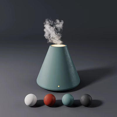 Stylish Green Conical Humidifier Releasing Steam with Colorful Spheres 3d model