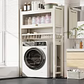 White Bathroom Cabinet Rack With Washing Machine And Storage Shelves