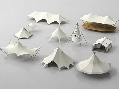 Various Types Of Modern Camping Tents With Different Shapes And Designs 3d model