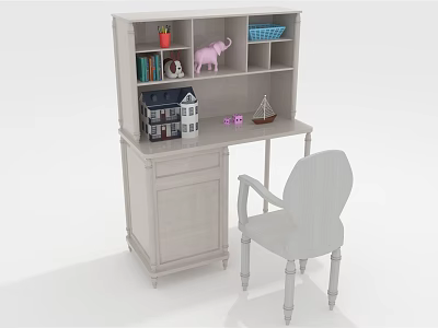 Classic Wooden Desk With Bookshelf Matching Chair And Decorative Models 3d model