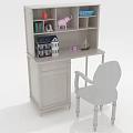 Classic Wooden Desk With Bookshelf Matching Chair And Decorative Models