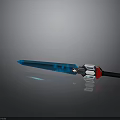 Glowing Blue Blade Sword With Red White Hilt And Black Handle On Gray Background