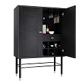 Modern Black Wine Cabinet With Hanging Wine Glasses Wine Bottles And Metal Frame