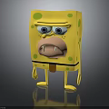 Yellow Square Character With Green Spots Big Eyes And Sharp Teeth In Standing Pose 3d model