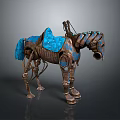 Steampunk Mechanical Horse Statue With Blue Saddle And Metal Structure 3d model