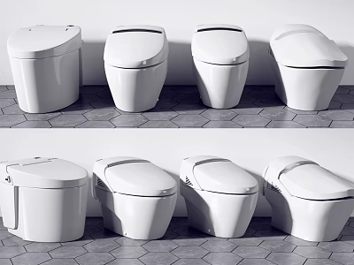 Modern Toilet Collection Showcase With Various Styles And White Ceramic Finish 3d model