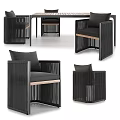 Modern Dining Table Set With Black Frame Wooden Seats And Striped Backrest Chairs