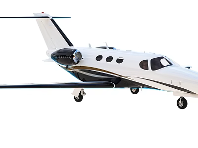 Small Passenger Jet White Body With Black Stripes Side View Showing Round Windows And Wings 3d model