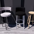 Different Design Bar Stools With Backrest Metal Frame And Wooden Structure 3d model