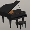 Black Grand Piano With Open Lid White Keys And Music Sheets On Stand With Stool