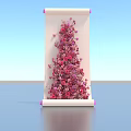 Scroll Shaped Floral Installation With White Frame Pink Edges And Pink Red Flowers
