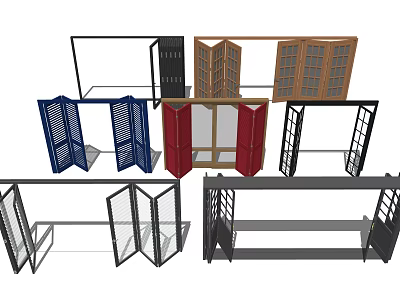 Various Folding Doors With Different Colors And Frame Designs For Home Use 3d model