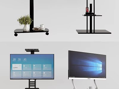 Smart TV on Modern Mobile Stand with Shelf and Digital Interface Screen 3d model