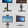 Smart TV on Modern Mobile Stand with Shelf and Digital Interface Screen 3d model