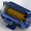 Blue Industrial Electric Motors Complete Unit And Internal Structure With Rotor
