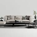 Modern Sofa and Coffee Table Set with Decorative Pillows Side Tables and Gray Rug