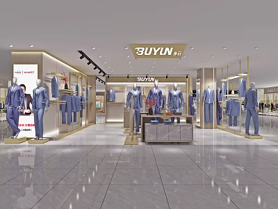 BUYIN Men's Suits Clothing Store with Mannequin Display and Modern Interior 3d model