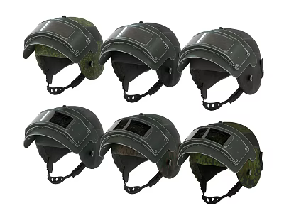 Multiple Protective Tactical Helmets With Visors And Camouflage Dark Color Designs 3d model