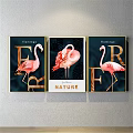 Flamingo Animal Paintings Set of Three with Dark Background and Golden Letters