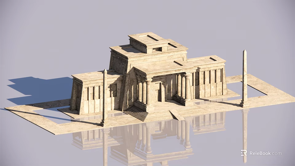 Ancient Egyptian Temple Model With Columns And Pylon Structure 3d model