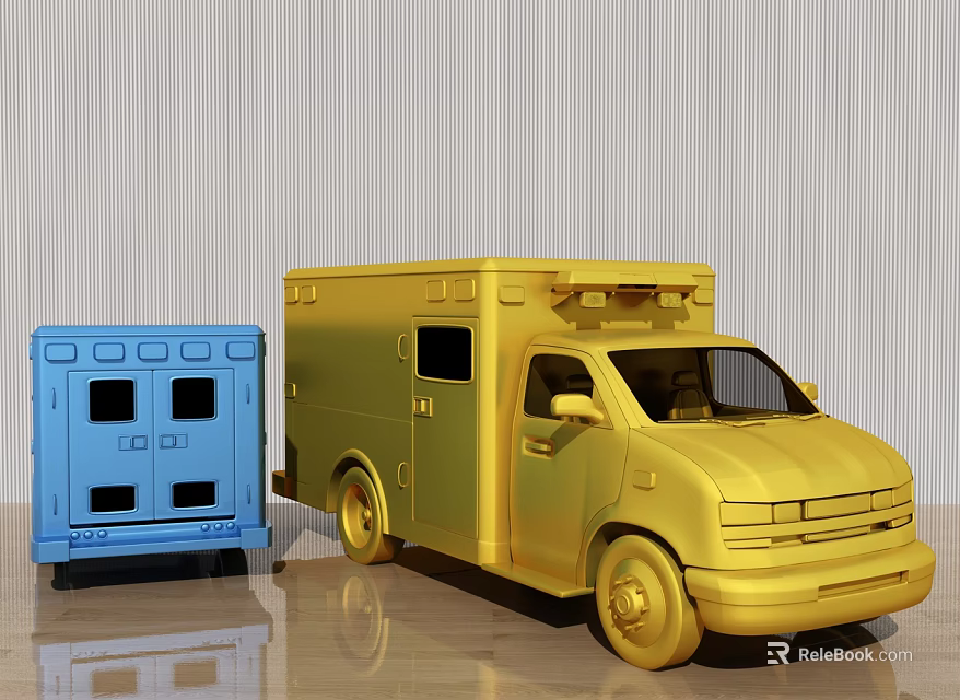 Blue And Gold Toy Car Decorative Ornament Set With Ambulance And Truck Models 3d model 