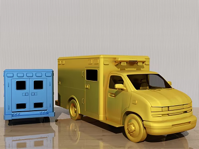 Blue And Gold Toy Car Decorative Ornament Set With Ambulance And Truck Models 3d model