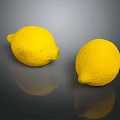 Two Fresh Ripe Yellow Lemons on Dark Surface with Shiny Reflections