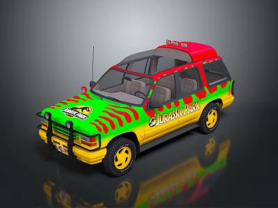 Vibrant SUV Car With Green Yellow Red Striped Design And Red Roof Decoration 3d model