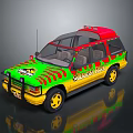 Vibrant SUV Car With Green Yellow Red Striped Design And Red Roof Decoration