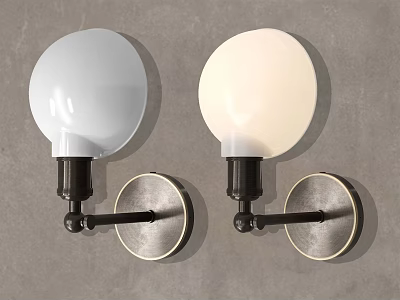 Modern Wall Lamps with White Globe Shades Black Metal Brackets Circular Base 3d model