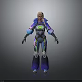 3D Model Of Female Character In Colorful Futuristic Armor With Glowing Elements