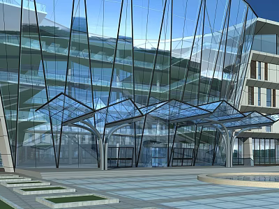 Modern Glass Canopy For Building Entrance With Glass Facade And Architectural Design 3d model