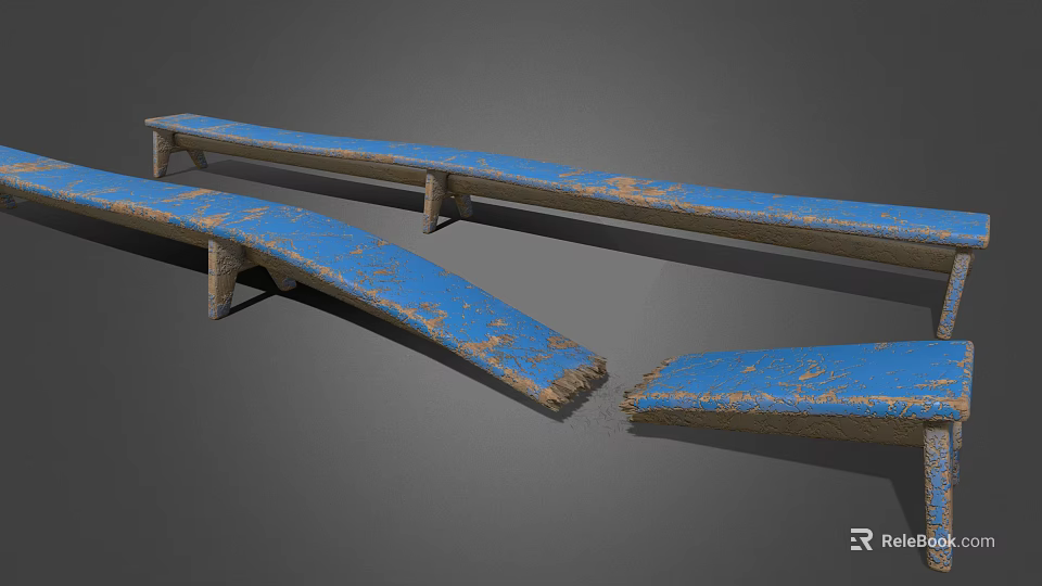 Distressed Blue Wooden Outdoor Bench With Weathered Finish And Rustic Design 3d model 