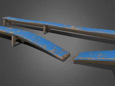 Distressed Blue Wooden Outdoor Bench With Weathered Finish And Rustic Design 3d model